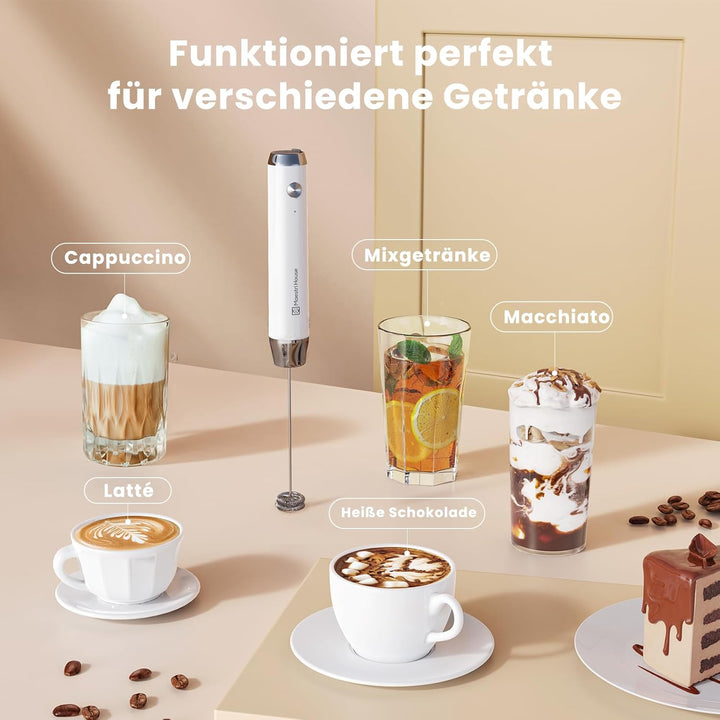 Maestri House Wiederaufladbarer Milchaufschäumer, Tragbarer Elektrischer Schaummacher aus Edelstahl,