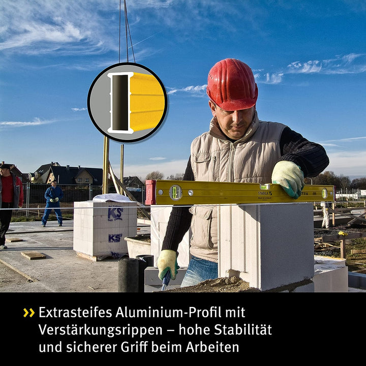STABILA Wasserwaage Type 96-2, 100 cm, extrasteifes Alu-Profil, 1 Horizontal-Libelle, 2 Vertikal-Lib