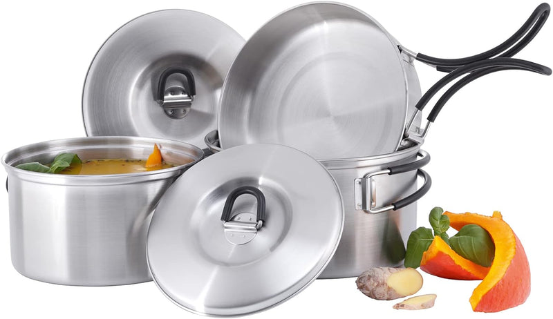 Tatonka Camping-Kochgeschirr Cookset Regular (5-teilig) - Edelstahl-Geschirr mit Pfanne und 2 Töpfen