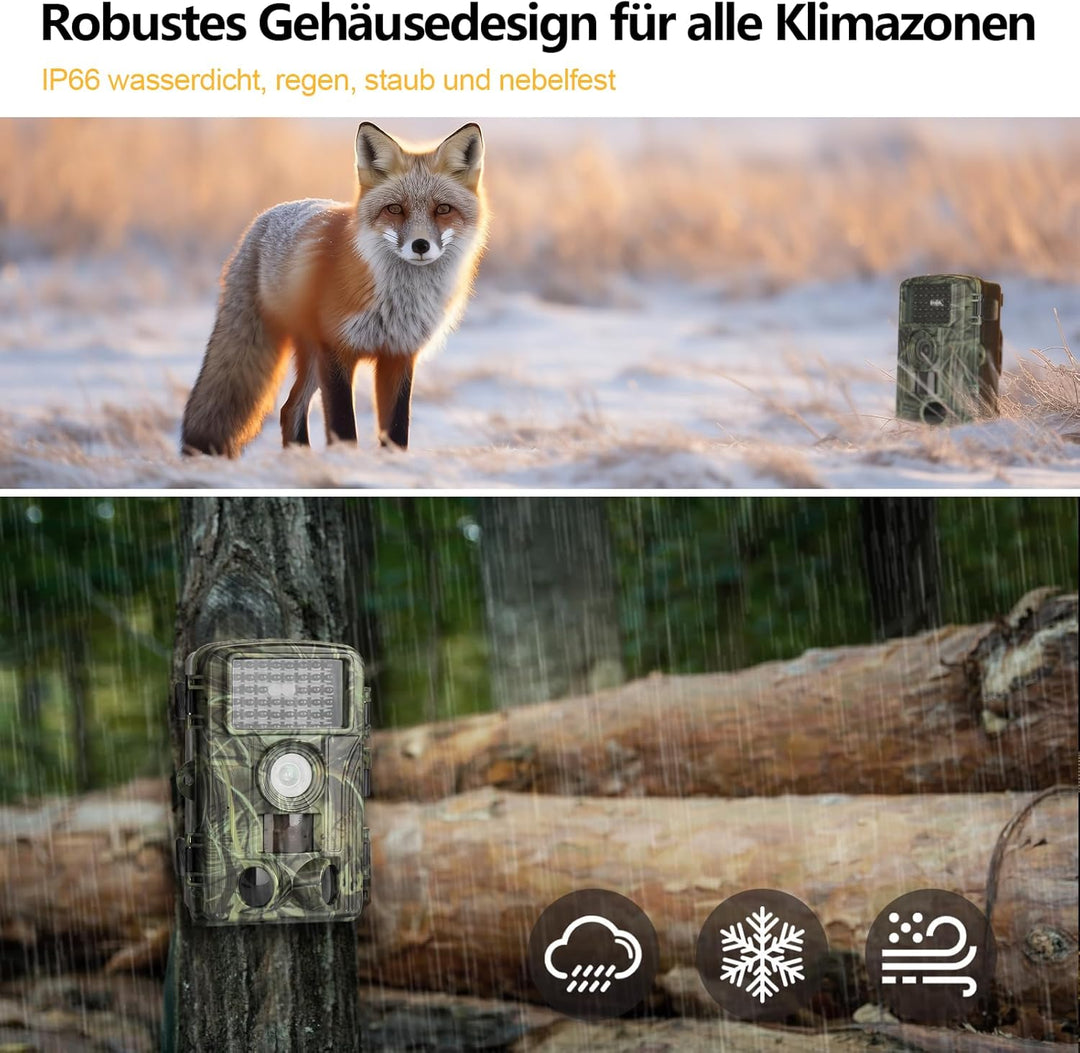 Wildkamera WLAN, 4K Video Wildtierkamera WiFi, 32GB 120° Testsieger 60MP mit 2,0 Zoll LCD-Bildschirm