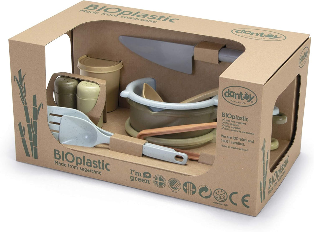 Dantoy - BIO Küchenset - Küchenset mit Töpfen, Pfannen und Zubehör - Das Set besteht aus 12 Teilen -