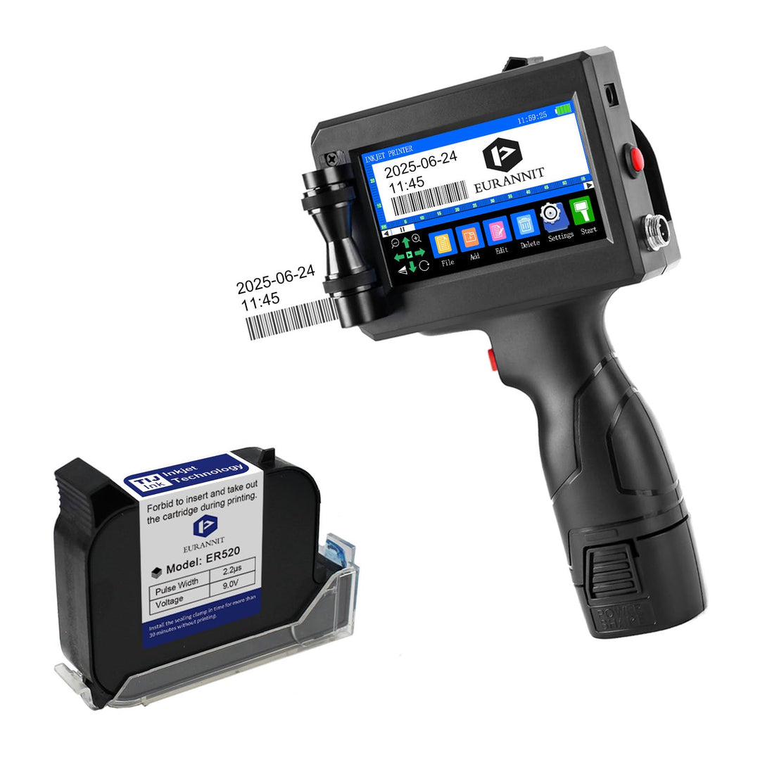 Handheld Tintenstrahldrucker 12,7 mm, E15 Tragbare Handheld Tintenstrahldrucker Gun 4,3 Zoll LED Tou