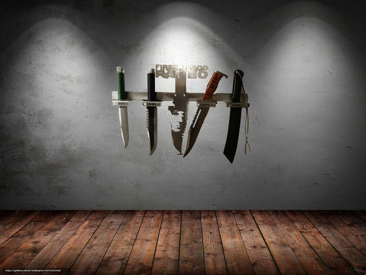 Generisch Arizona Outlet Rambo-Messer-Set 1 2 3 und 4 und Edelstahl Design Wand Halterung