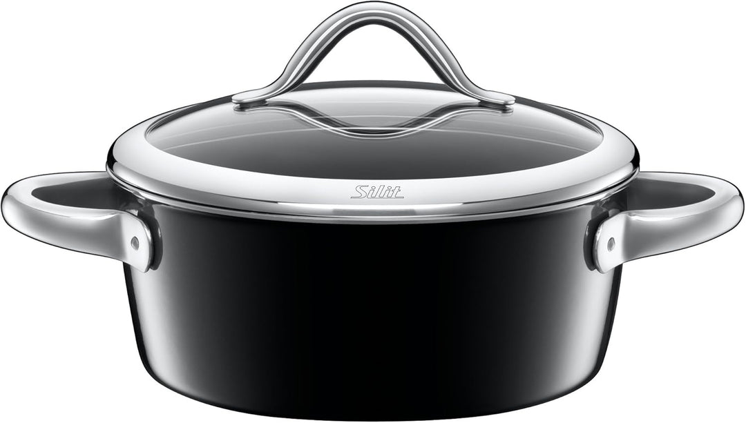 Silit Vitaliano Nero Kochtopf gross 22cm, Glasdeckel, Bratentopf Induktion 3,1l, Silargan Funktionsk
