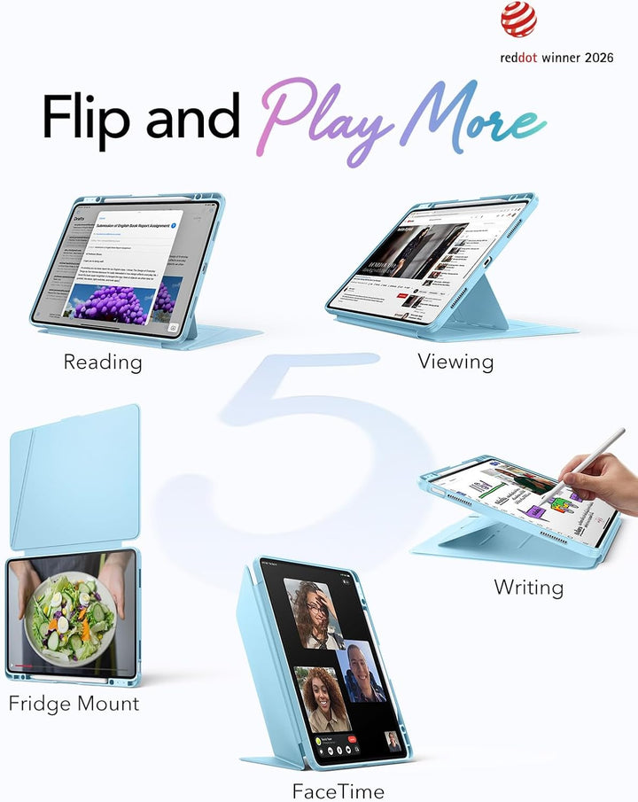 ESR Hülle für iPad Air 13 Zoll (2026/2025/2024) M4/M3/M2, Vertikale Stand, Mehrere Standwinkel, Ultr