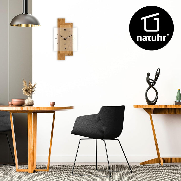 Funkuhr Wanduhr Holz Eichwald Massivholz Eiche Mineralglas (Eiche geölt Funk) Wanduhr Eiche Geölt Fu