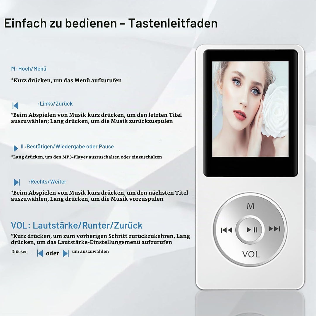 32GB MP3 Player Bluetooth 5.0 Musik Player, Nur 29g, mit 1.8" LCD-Bildschirm&amp; Kopfhörer HiFi Sound K