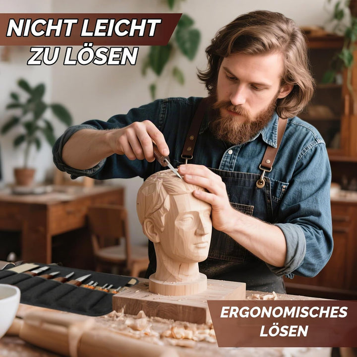 Holzschnitzwerkzeug-Set, Holzschnitzset mit Lederetui – Holzbearbeitungsmesser mit Lindenholzblöcken