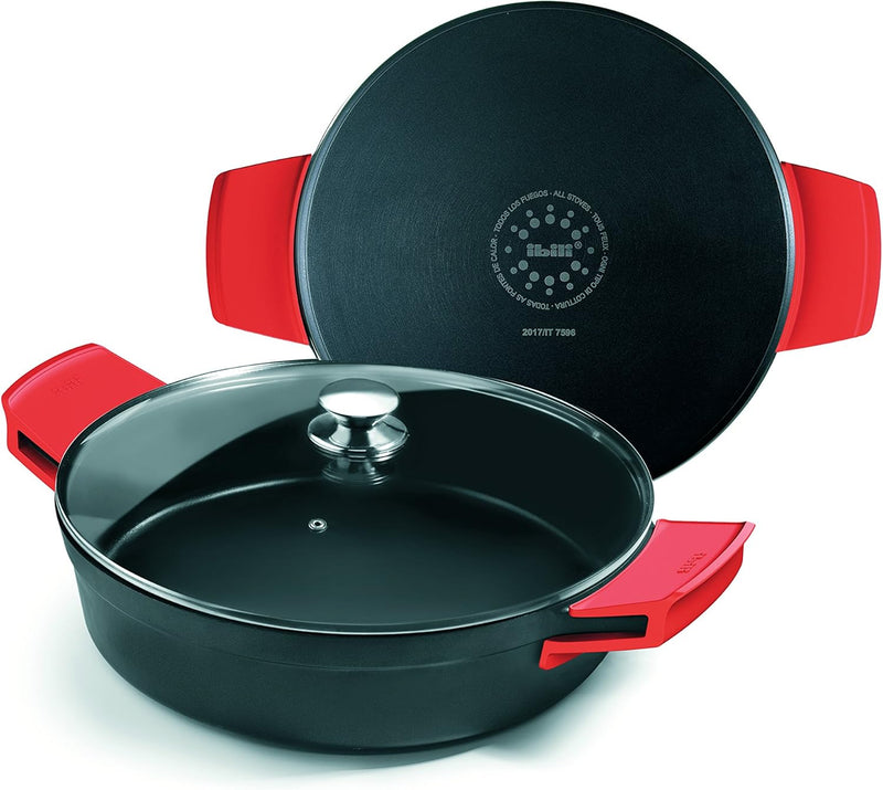 IBILI - Schmortopf Excellent, Titan, aus geschmiedetem Aluminium, Deckel aus Glas und Griffe aus Sil