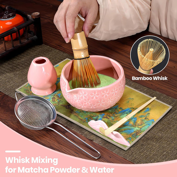 9‑in‑1 Matcha Set mit Matchaschale (560ml), Glas, Bambusbesen, Bambuslöffel, Sieb & Teematte – Japan