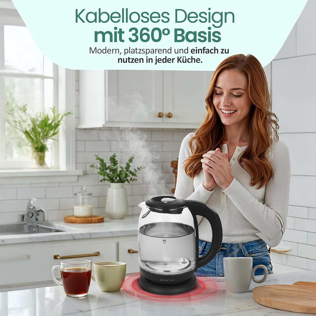 Emerio WK-119255 TESTSIEGER Haus & Garten Test 02/2019, Glas Wasserkocher mit Temperaturwahl (60°C/7