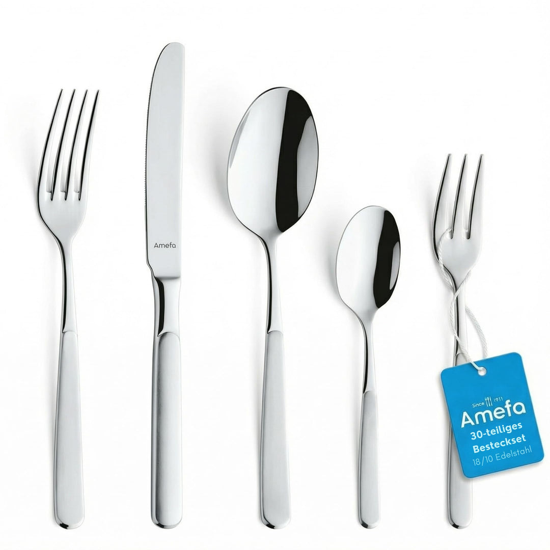 Amefa SATINA Besteck Set 30-teilig, Besteck für 6 Personen, Spülmaschinenfest, Besteck Rostfrei 18/1