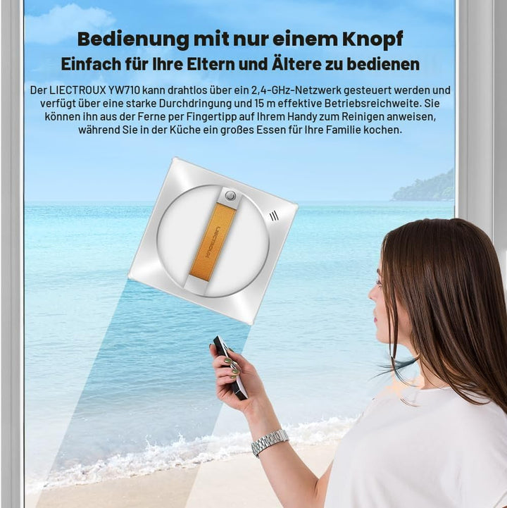 LIECTROUX Fensterwischroboter YW710, 2-Wege-Wassersprüher, bürstenloser Motor, App-Steuerung für Gla