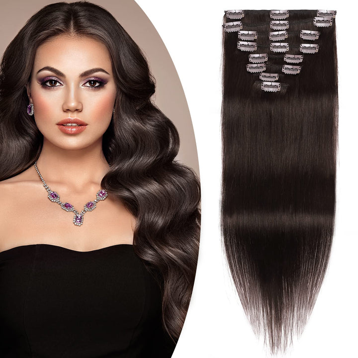 SEGO Haarverlängerung mit Clip 8 Streifen – echtes menschliches Haar – Clip aus Naturhaar mit doppel