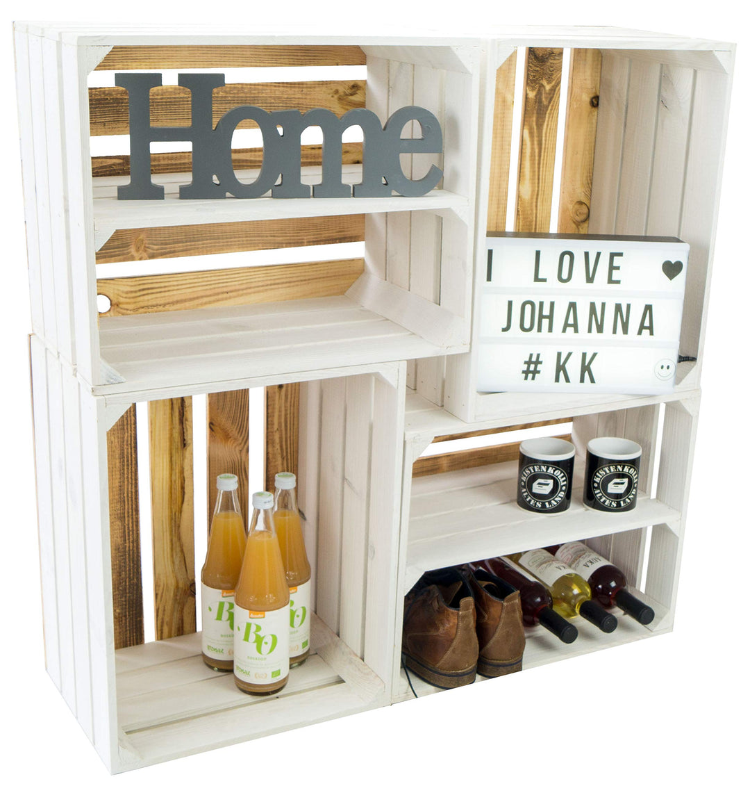 4er Set Massive Obstkiste Apfelkiste Weinkiste aus dem Alten Land +++ 50 x 40 x 30 cm (Weiss GEFL. B