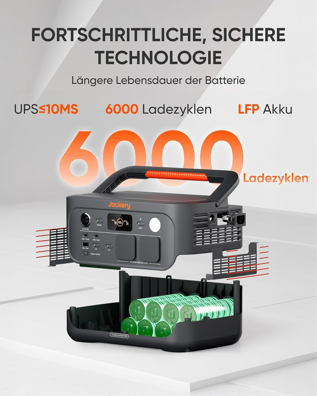 Jackery Explorer 500 V2 Tragbare Powerstation, 512Wh Solargenerator 230V/500W (Spitze 1000W) mit Sch