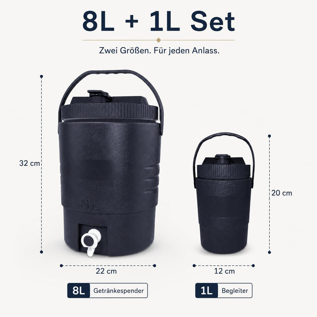 SISKEYCOOC 8L+1L Premium Getränkespender mit Hahn, Eiswürfelbehälter mit Deckel, Getränkekanister mi