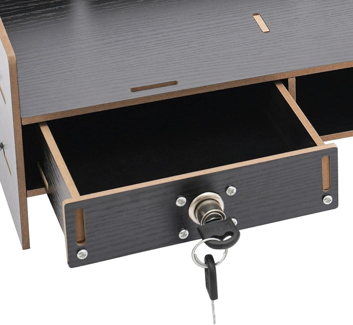 Computermonitorständer mit 2 Schubladen, Computer-Schreibtisch-Organizer aus Holz, platzsparend, zur