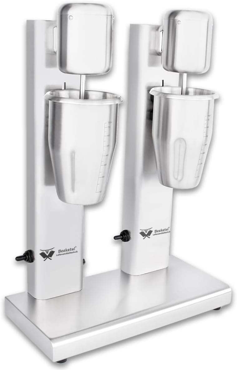 Beeketal 'BMS-2' Profi Gastro Doppel Milchshaker Mixer aus Edelstahl mit 2 Geschwindigkeitsstufen in