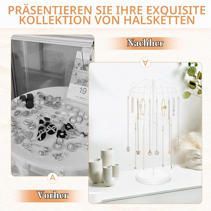 iDavosic.ly 2-Stufiger Kettenständer Schmuck Drehbar, 42-Haken Ketten Halsketten Aufbewahrung, Metal