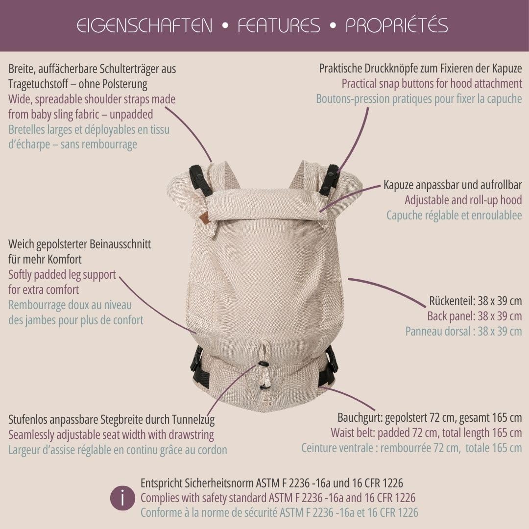 Hoppediz Babytrage Primeo, für Neugeborene ab Geburt, Bauchtrage, Rückentrage, 100% Bio-Baumwolle, A