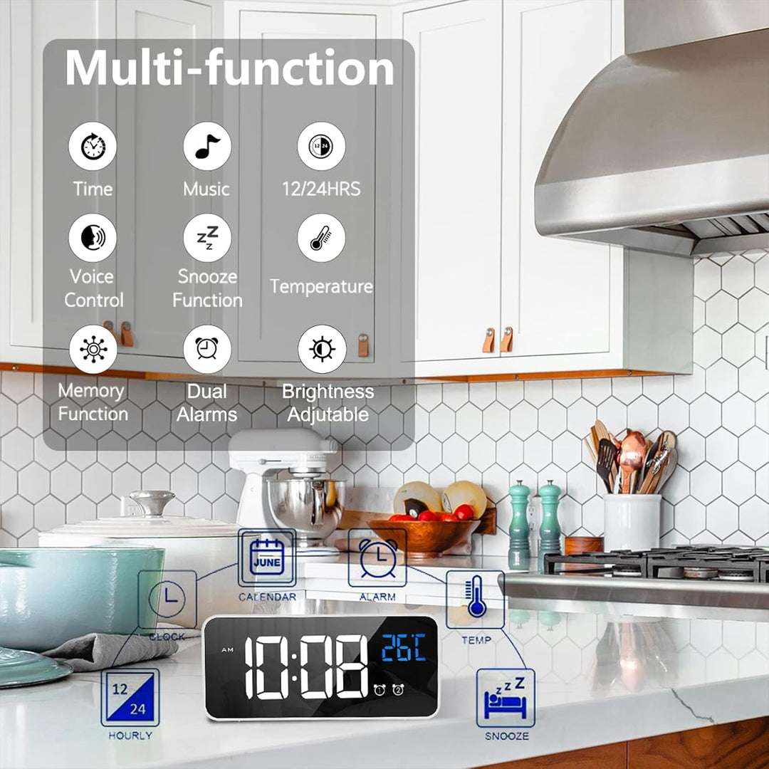 LATEC Digitaler Wecker mit Grosse LED Temperaturanzeige, Tischuhr mit 10 Musik, USB Ladeanschluss, 4