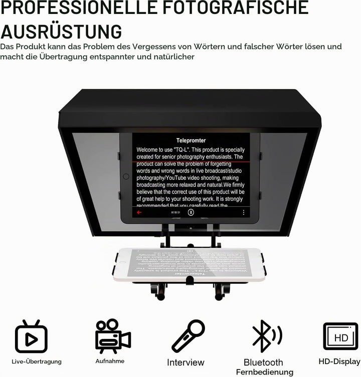 GVM Teleprompter für Tablet DSLR Kamera Smartphone, Tragbares 18&