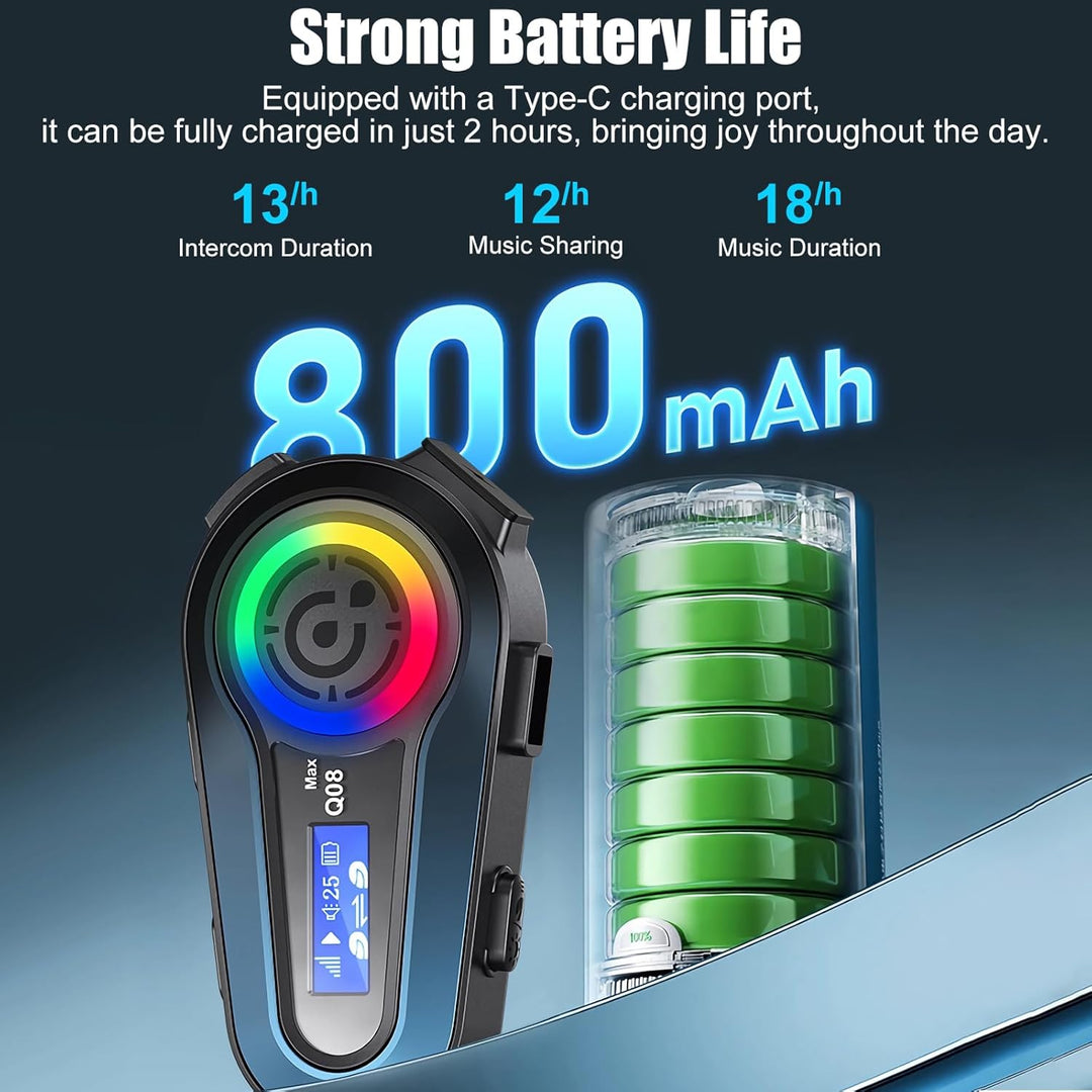 OBEST Motorrad Headset Intercom, Motorrad Helm Headset Bluetooth 5.3, Geräuschunterdrückung Kopfhöre