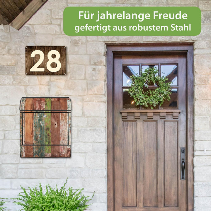 banjado® Design Briefkasten mit Motiv Buntes Holz 39x47x14cm &amp; 2 Schlüssel - Briefkasten Stahl schwa