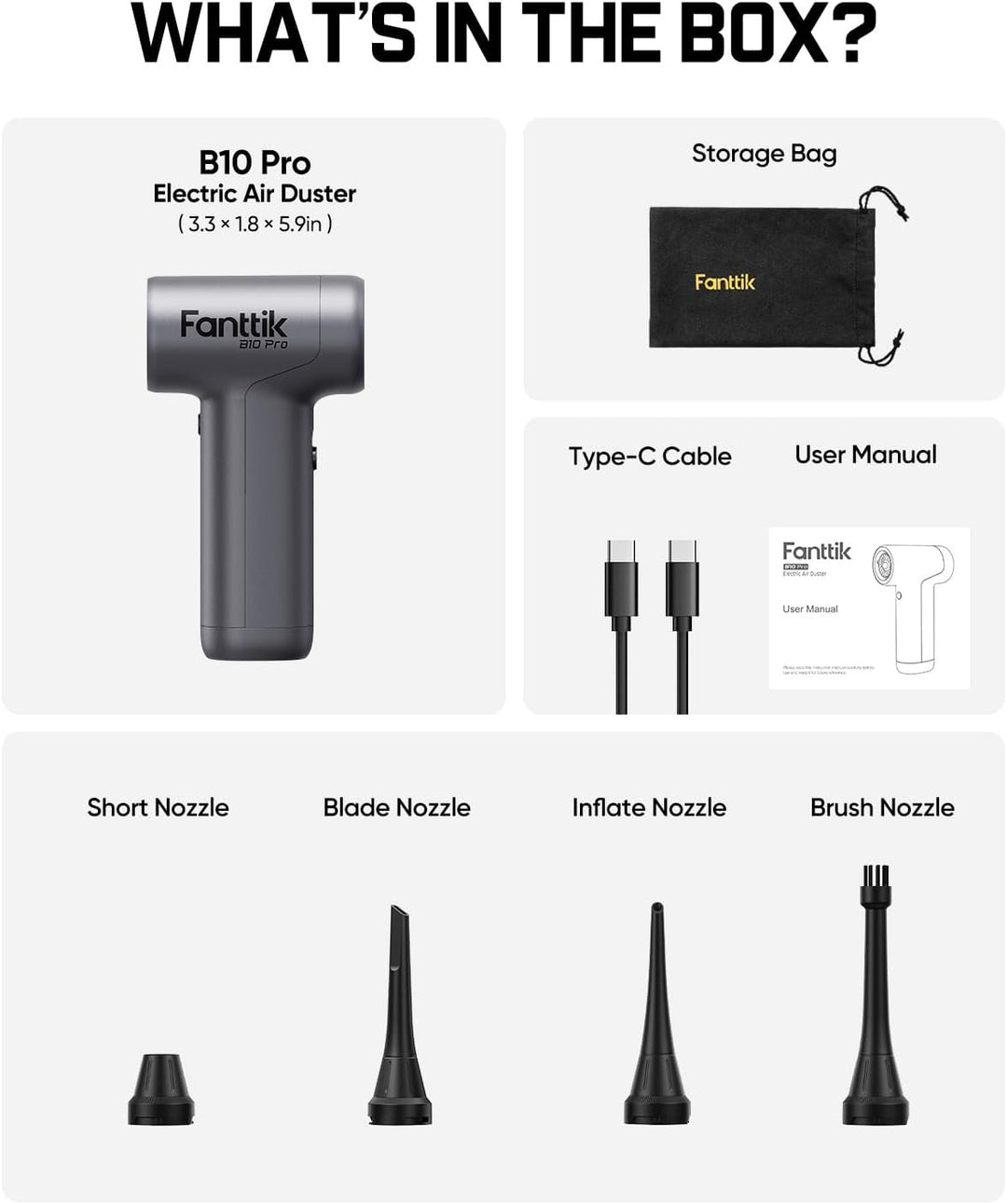 Fanttik B10 Pro Elektrische Staubgebläse, 110.000 U/min bürstenloser Motor, 3-Gang einstellbare Mini