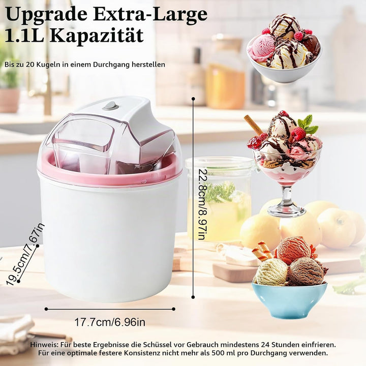 Eismaschine 1,6 L, für Eiscreme, Sorbet &amp; Frozen Joghurt, Softeismaschine mit One-Touch-Bedienung, 2