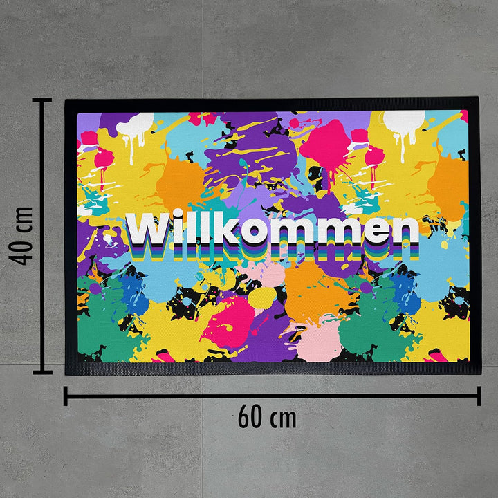 Trendation - Willkommen Regenbogen Bunte Grafik Fussmatte Geschenk Schöne Fussmatte Aussen und Innen
