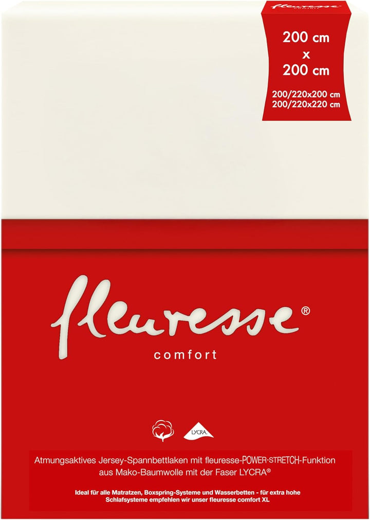fleuresse Comfort Spannbettlaken, Jersey, naturweiss, 200 x 200 Naturweiss 200 x 200, Naturweiss 200