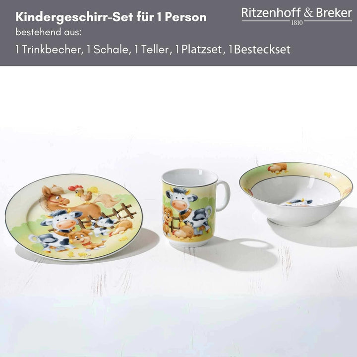 Ritzenhoff&amp; Breker Kindergeschirr-Set Hoftiere 3-teilig mit Platzset &amp; Besteckset | Tiere vom Bauern
