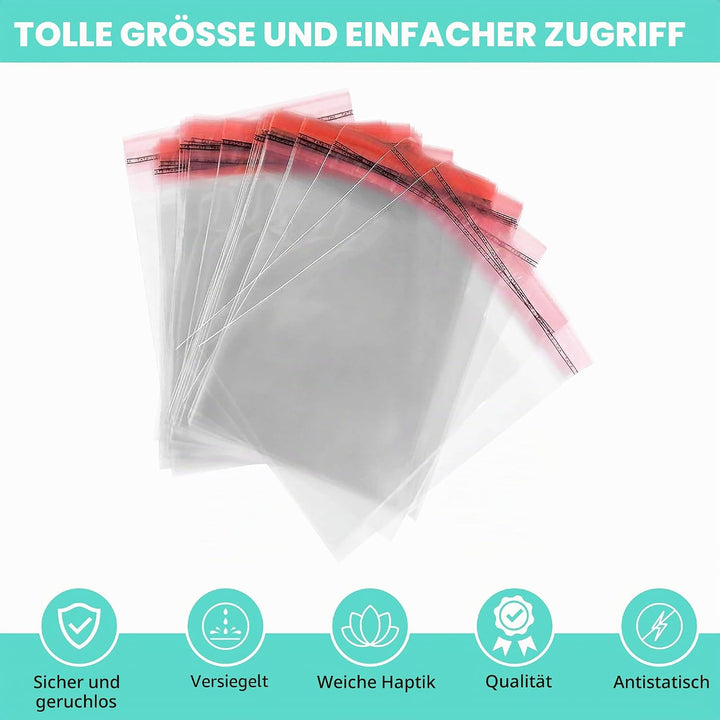 100 Stk. Klar Cellophantüten Plastiktüte Klein Grösse 25cm x 33cm + 3cm Flap 100 St. mit Klappe Zell