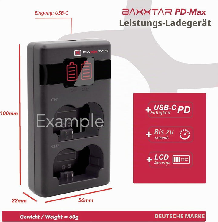 Baxxtar Pro NP-FZ100 Kamera-Akku 2X (2400 mAh - Generation IV) - Laden mit PD Performance (1500 mA)