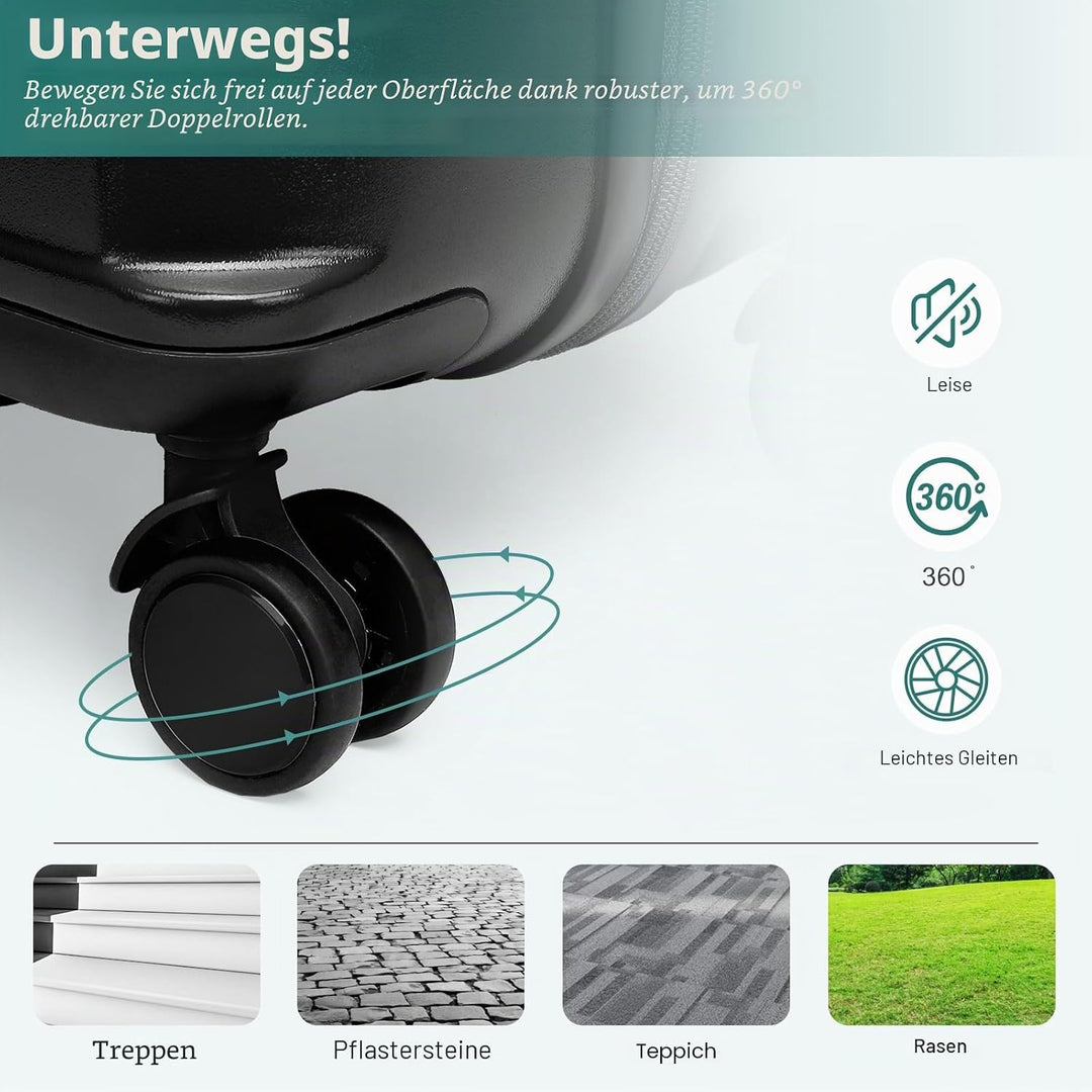 British Traveller Reisekoffer Set Handgepäck Koffer Hartschalenkoffer ABS+PC mit 8 Spinnerräder Roll