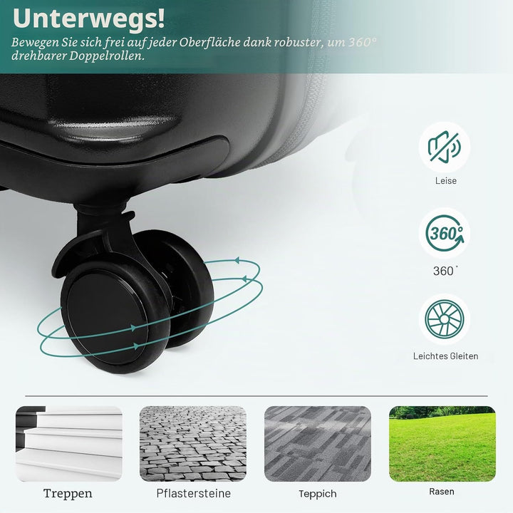British Traveller Reisekoffer Set Handgepäck Koffer Hartschalenkoffer ABS+PC mit 8 Spinnerräder Roll