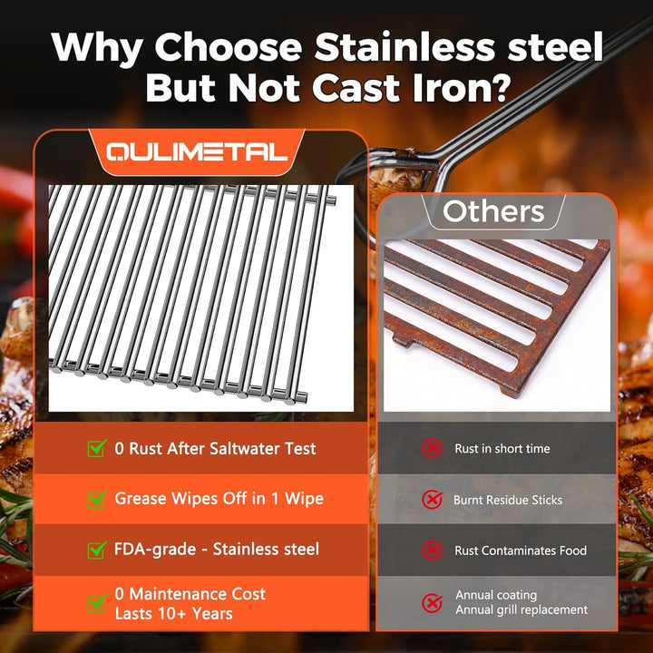 QuliMetal 49,5 x 33cm 7528 Grillrost Edelstahl für Weber Genesis E-310/320/330, S-310/320/330 (2007-