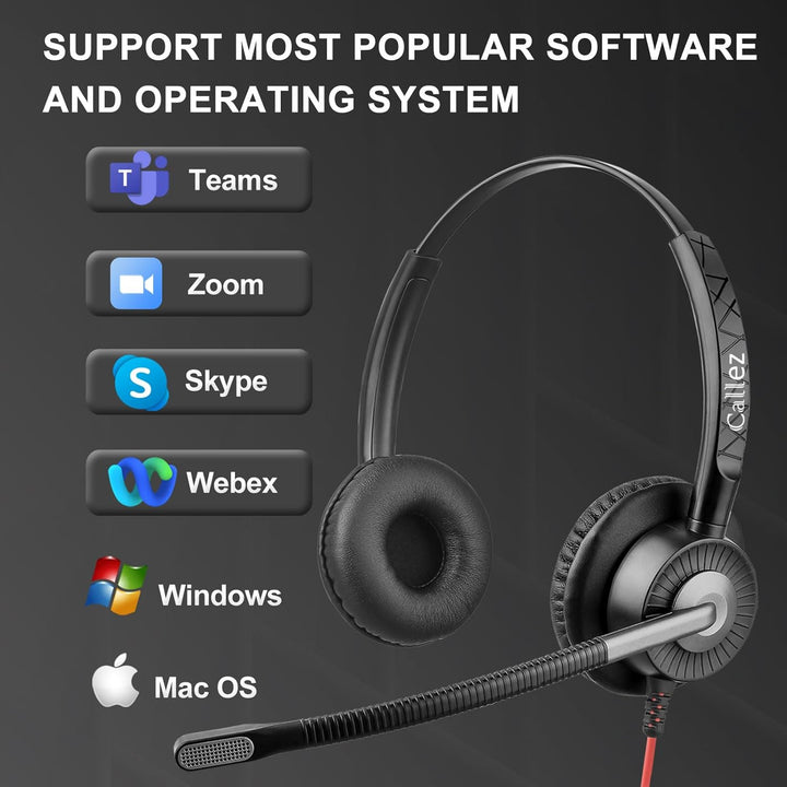 Callez USB Headset mit Mikrofon, PC Headset mit ENC Dual Noise Cancelling Mikrofon, USB Kopfhörer mi