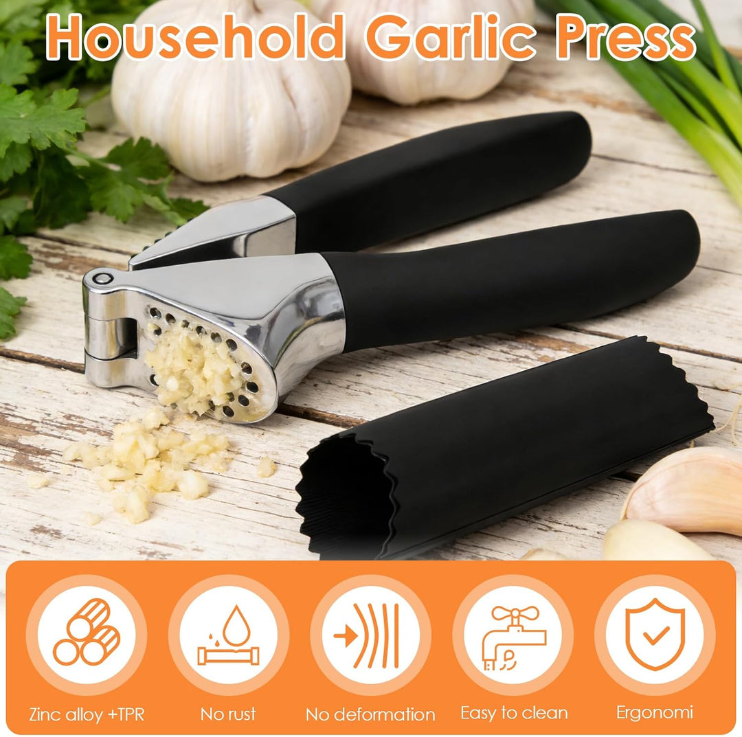Knoblauchpresse Edelstahl,Premium Knoblauchpresse mit Sparschäler und Bürste,Garlic Press,Ingwerpres