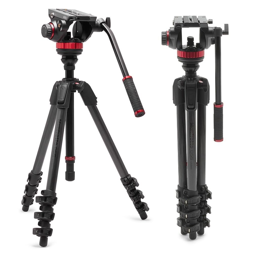 Manfrotto 055 Video-Stativ mit 502 Video-Fluid-Kopf, Carbonfaser, professionelles Schwerlast-Stativs