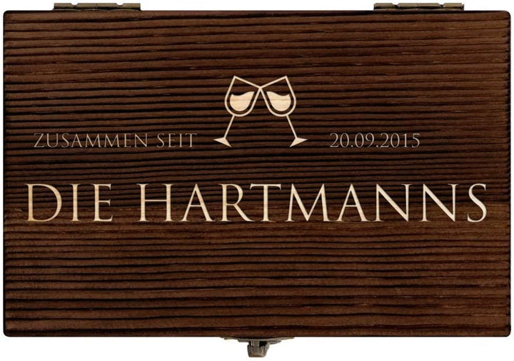 Maverton Whisky Steine Set - in Holzbox mit Gravur - 8 Eiswürfel + 2 Whisky Gläser - wiederverwendba