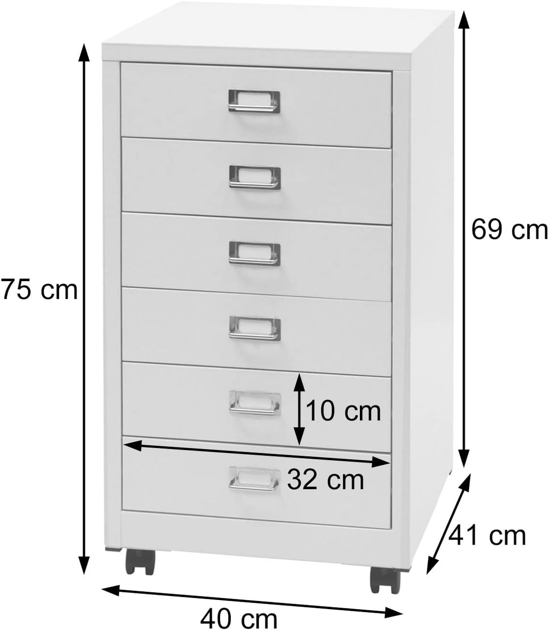 Rollcontainer HWC-L49AM, Schubladenschrank Stahlschrank Aktenschrank, Metall 75x40x41cm 6 Schubladen