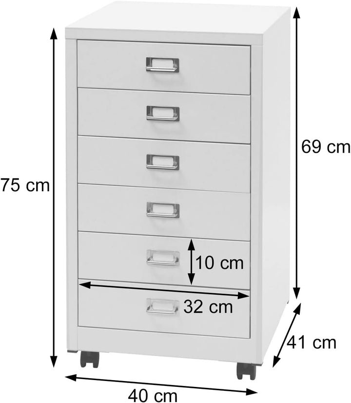 Rollcontainer HWC-L49AM, Schubladenschrank Stahlschrank Aktenschrank, Metall 75x40x41cm 6 Schubladen