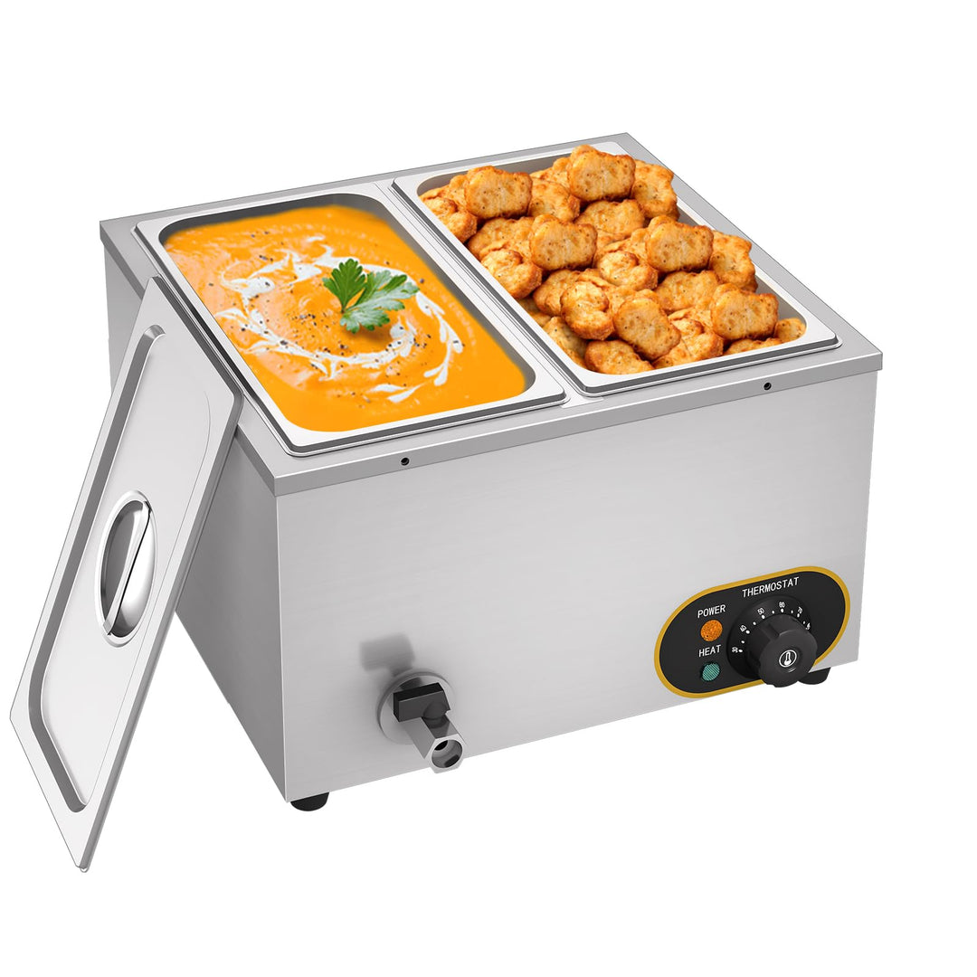 Elektrische Speisenwärmer Bain Marie Gastro GN-Behältern 1/3 * 2 Warmhalter Edelstahl mit Ablaufhahn