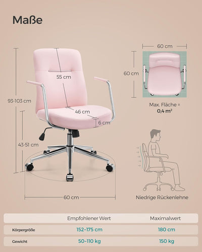 SONGMICS Bürostuhl, Computerstuhl, PU-Oberfläche, leicht zu reinigen, höhenverstellbar, Bequeme Rück