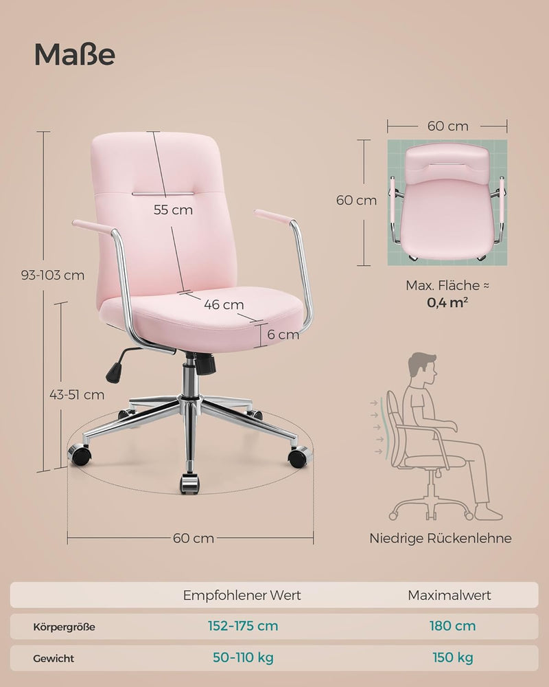 SONGMICS Bürostuhl, Computerstuhl, PU-Oberfläche, leicht zu reinigen, höhenverstellbar, Bequeme Rück
