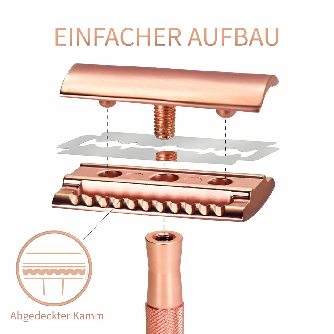 Bambaw Rasierhobel Damen mit 5 Rasierklingen | Metall Rasierer Frauen | Damen Rasierhobel Metall | N