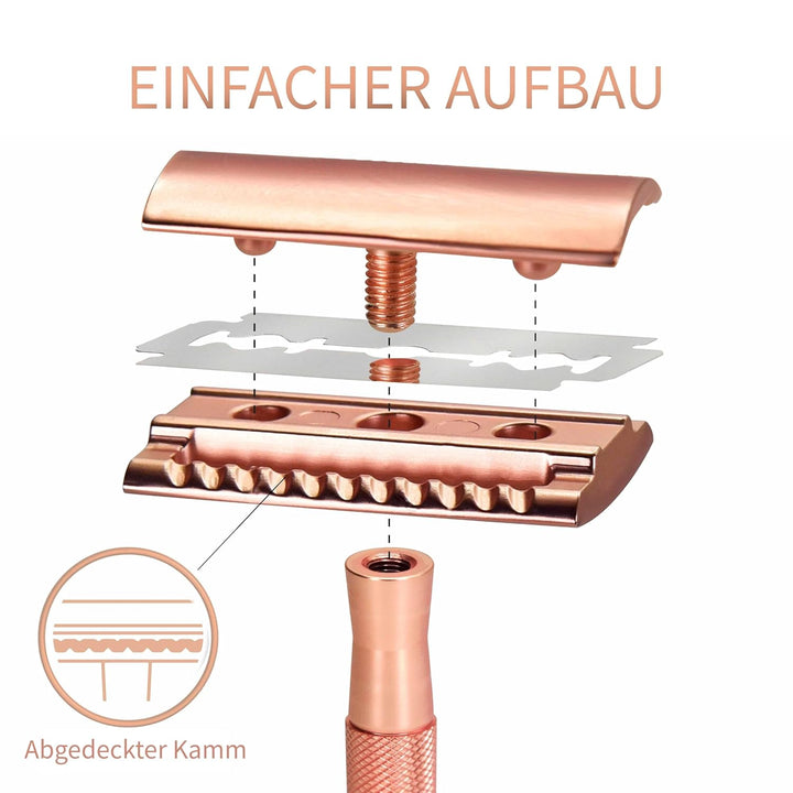 Bambaw Rasierhobel Damen mit 5 Rasierklingen | Metall Rasierer Frauen | Damen Rasierhobel Metall | N